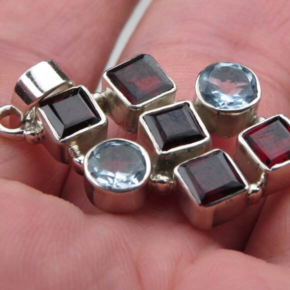 $300 Sterling Silver Aquamarine 2ct. & Garnet 4ct. Pendent - Picture 1 of 5